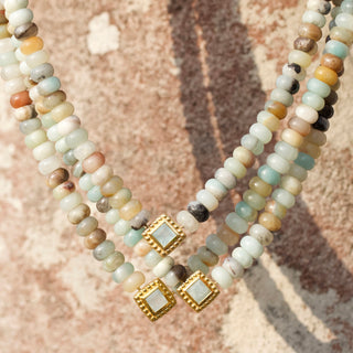 Aqua Jade beaded neklace in gold