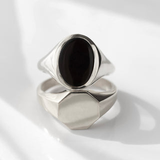 mens black onyx silver signet ring