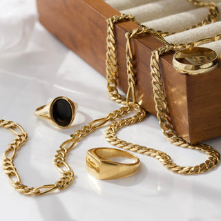 mens gold figaro chain necklace