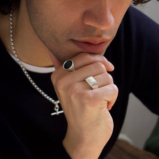 mens black onyx silver signet ring