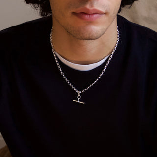 silver rolo chain necklace with t bar