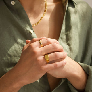mens gold square signet ring