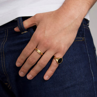 mens black onyx signet ring in gold