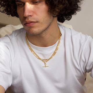 mens rolo chain with t bar in gold