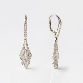 vintage deco fan earrings with white zircon in silver