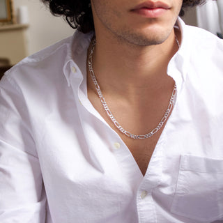 mens silver figaro chain necklace