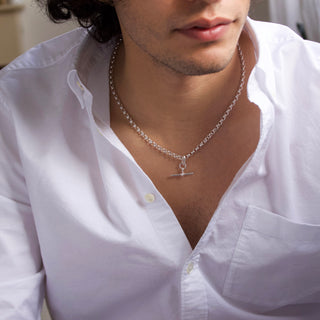 silver rolo chain necklace with t bar