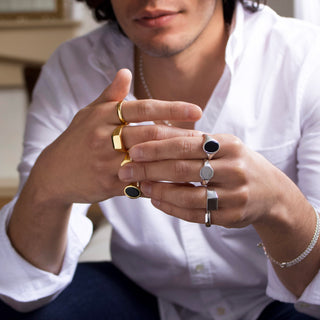 mens black onyx silver signet ring