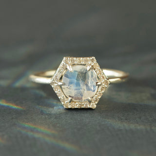 hexagon diamond & moonstone ring