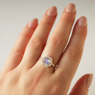 hexagon diamond & moonstone ring