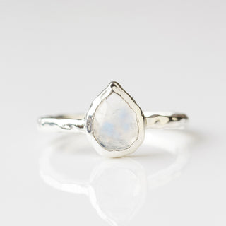 Rainbow moonstone pear molten ring silver