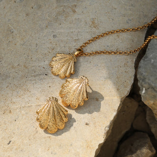 Statement shell stud earrings in gold