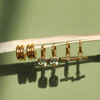 Green amethyst gemstone hoop earrings