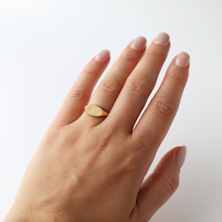 Carrie Elizabeth custom made fingerprint signet ring in gold vermeil