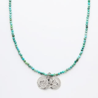 Carrie Elizabeth Turquoise beaded Necklace with silver coins