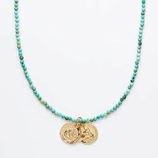 Carrie Elizabeth Turquoise beaded Necklace with Gold coins