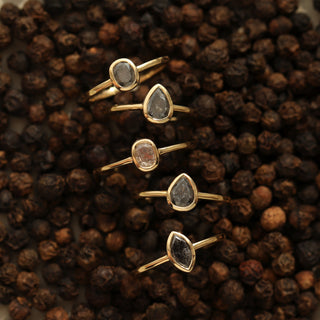 Carrie Elizabeth salt and pepper solitaire exclusive solid gold rings