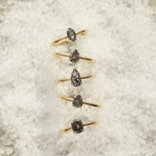 Carrie Elizabeth salt and pepper solitaire exclusive solid gold rings