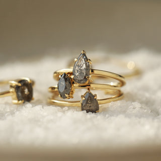 Carrie Elizabeth salt and pepper solitaire exclusive solid gold rings