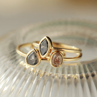 Carrie Elizabeth salt and pepper solitaire exclusive solid gold rings