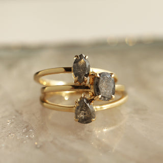 Carrie Elizabeth salt and pepper solitaire exclusive solid gold rings