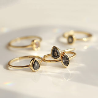 Carrie Elizabeth salt and pepper solitaire exclusive solid gold rings