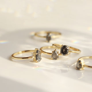 Carrie Elizabeth salt and pepper solitaire exclusive solid gold rings