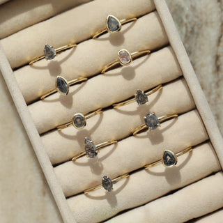 Carrie Elizabeth salt and pepper solitaire exclusive solid gold rings