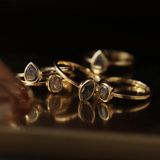Carrie Elizabeth salt and pepper solitaire exclusive solid gold rings