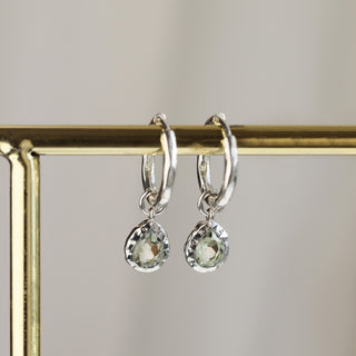 green amethyst drop hoop earrings