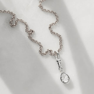 Silver Moissanite Dog Clip Pendant with Rolo Chain