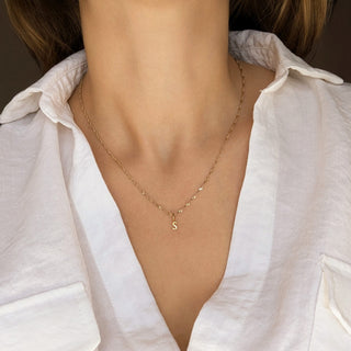 Carrie Elizabeth solid gold mini initial charm on chain