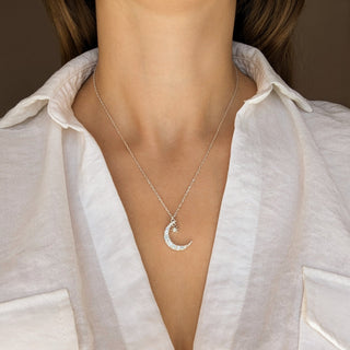 Moonstone & Diamond Crescent Moon Necklace