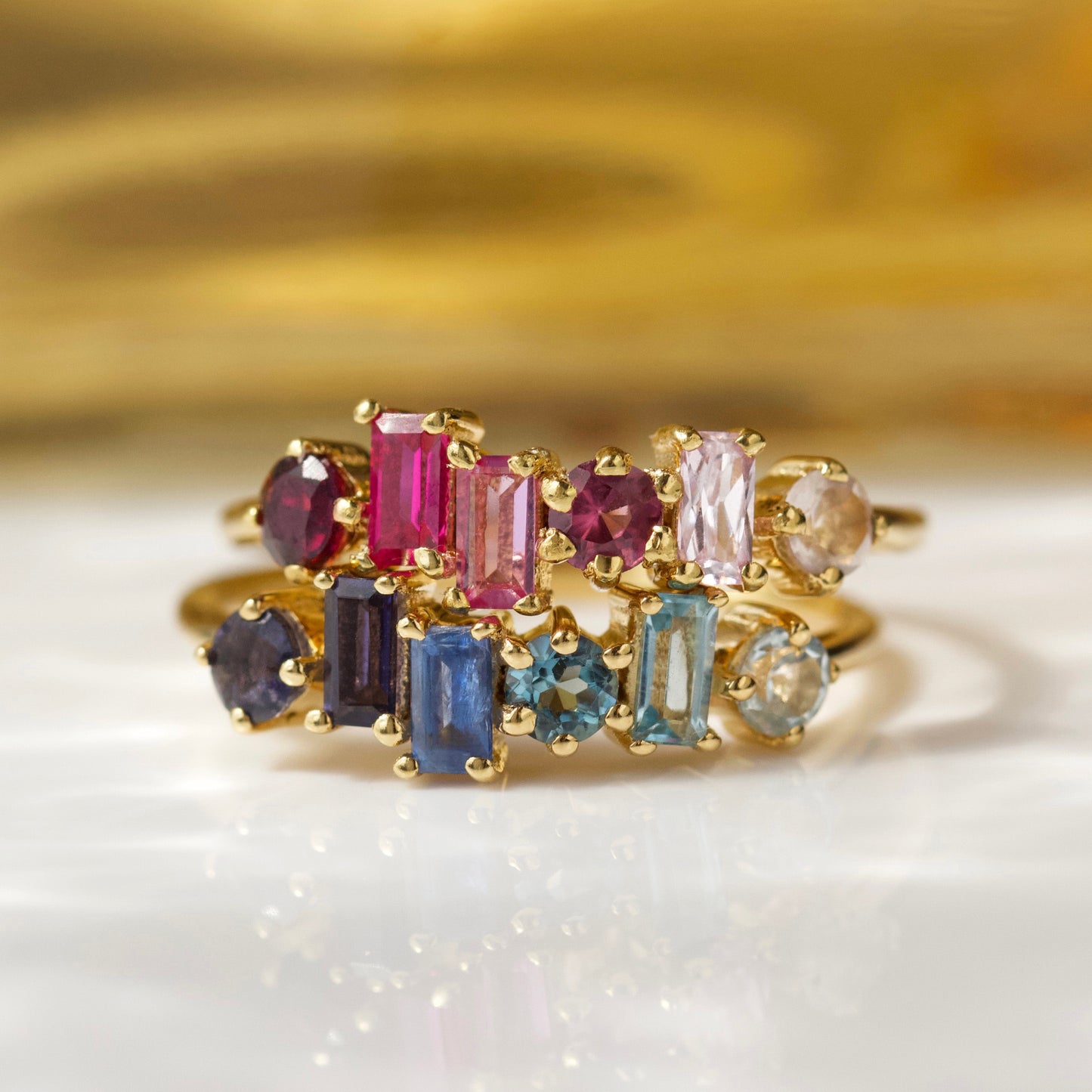 blue ombre ring in gold