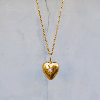 14k Gold Vermeil Diamond Star Set Heart Locket Necklace VJI 