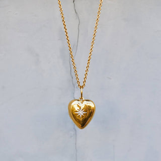 14k Gold Vermeil Diamond Star Set Heart Locket Necklace VJI