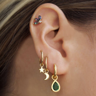 14k Gold Vermeil Star & Moon Charm Hoop Earrings Earrings VJI