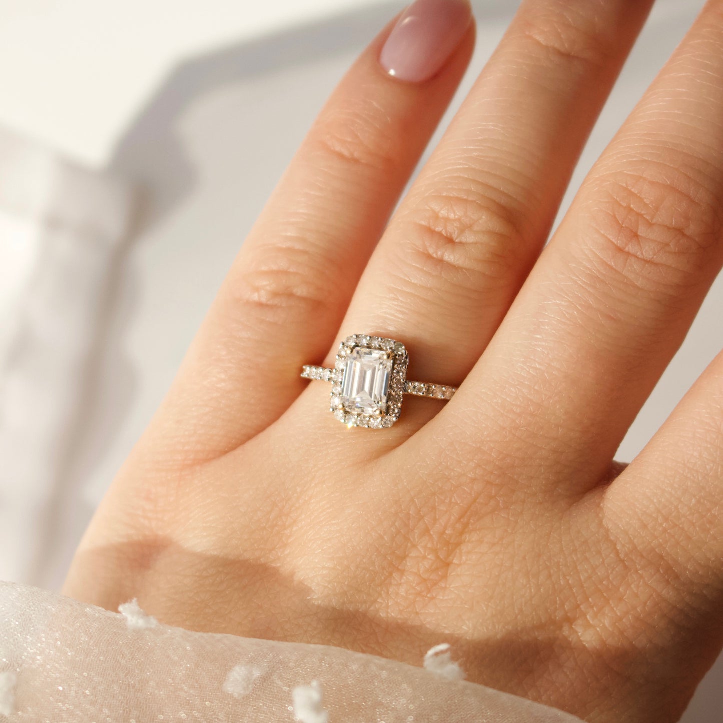 Carrie elizabeth Moissanite and diamond ring in 14k solid gold