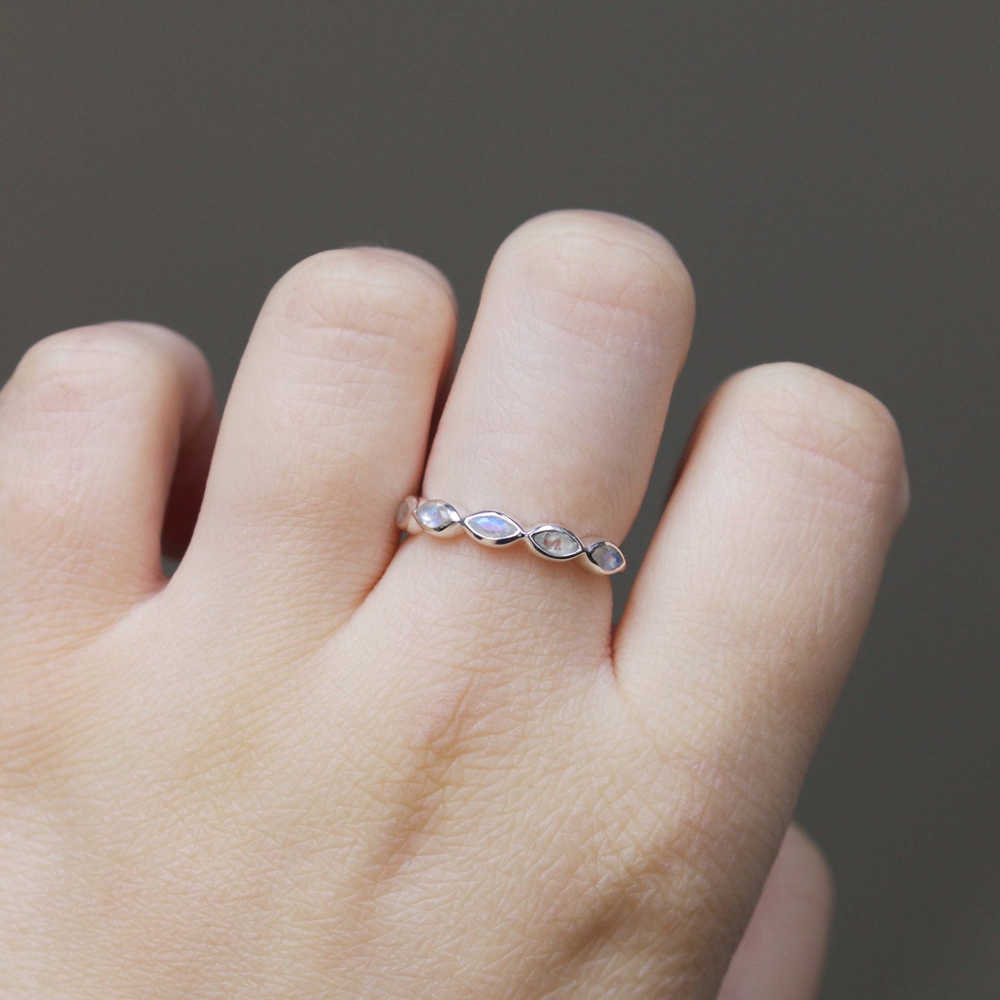 Moonstone Marquise Gemstone Stacking Ring in Sterling Silver Ring Malya