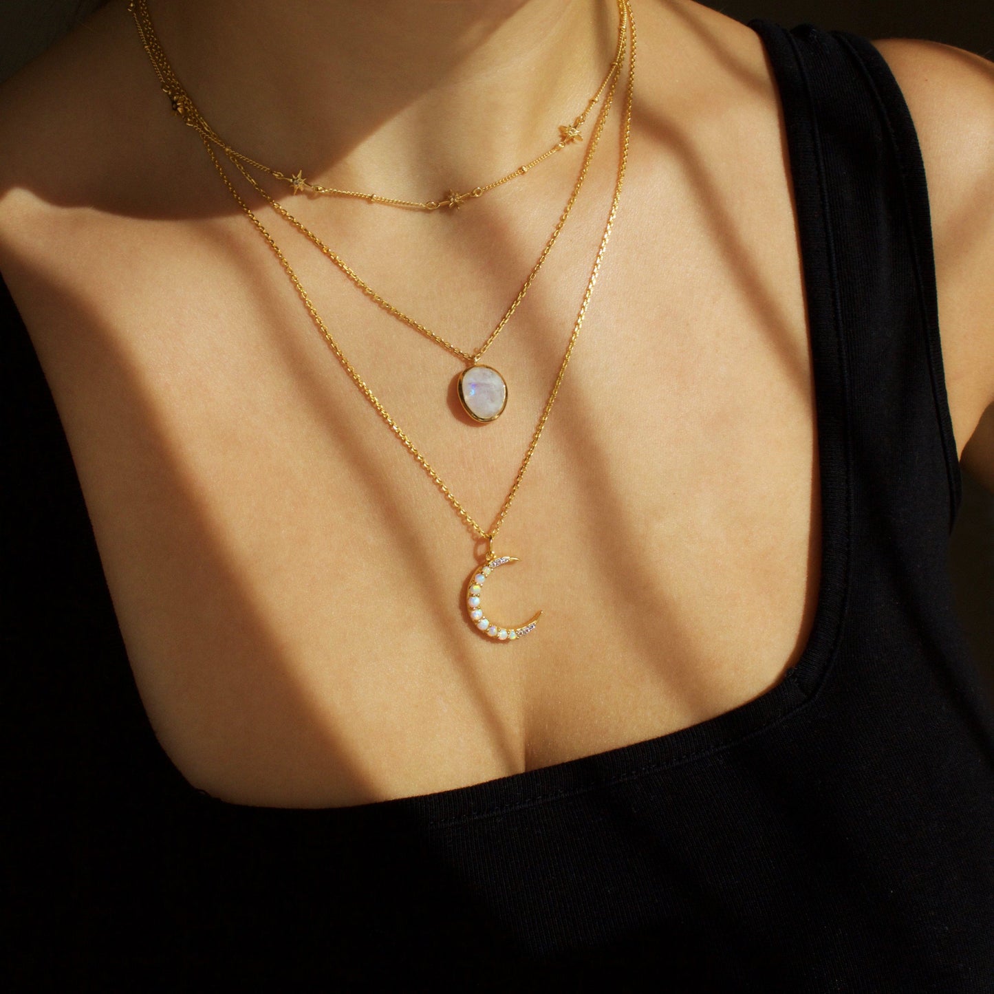 14k Gold Vermeil Semi Precious Stone Pendant in Moonstone Necklace Malya