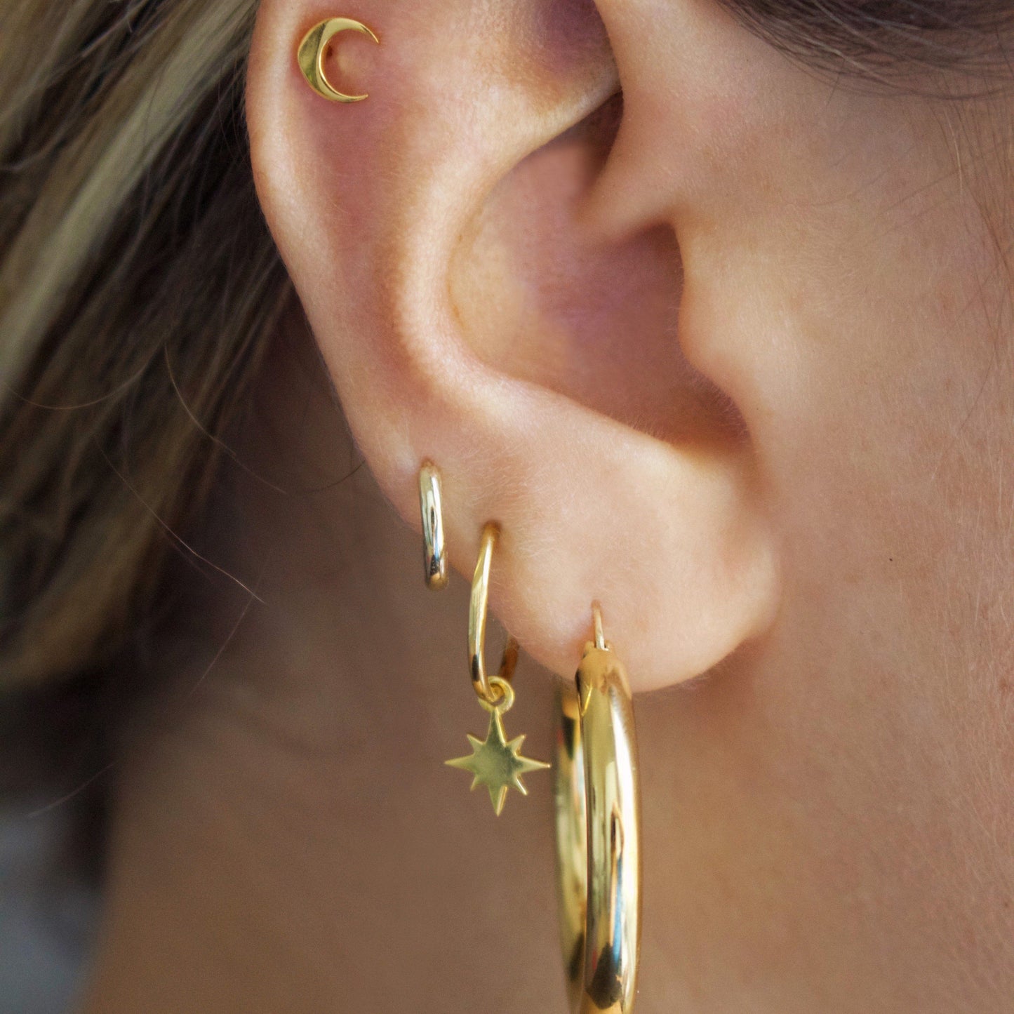 14k Gold Vermeil Star Charm Hoops Earrings Malya