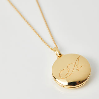 Engraved Initial Locket Necklace with Diamond Detail