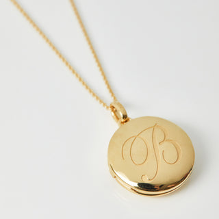 Engraved Initial Locket Necklace with Diamond Detail