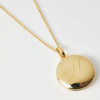 Engraved Initial Locket Necklace with Diamond Detail
