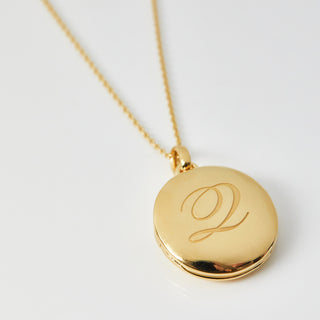 Engraved Initial Locket Necklace with Diamond Detail