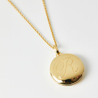 Engraved Initial Locket Necklace with Diamond Detail