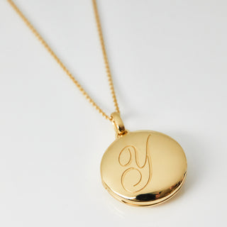 Engraved Initial Locket Necklace with Diamond Detail