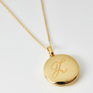 Engraved Initial Locket Necklace with Diamond Detail