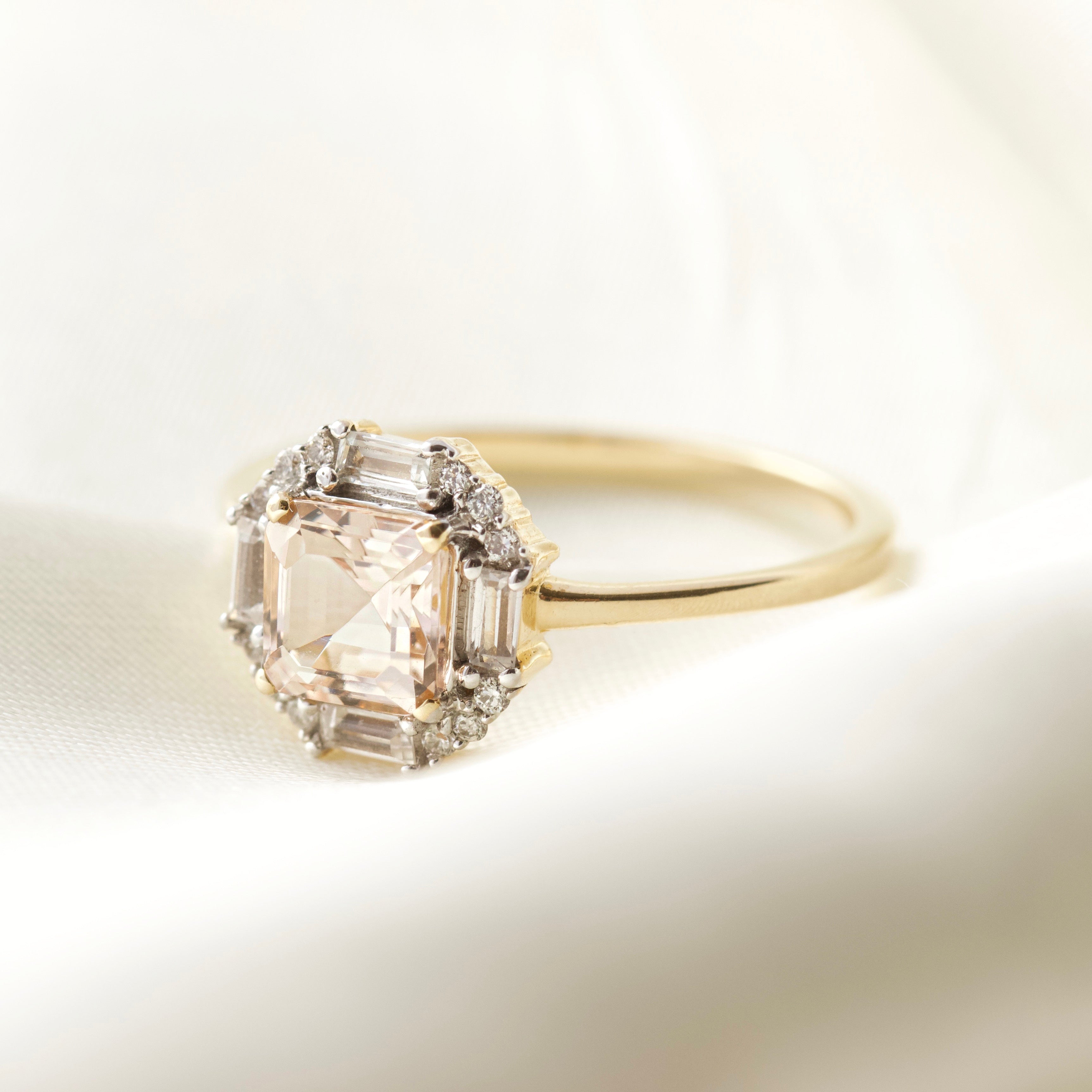 Ophelia Morganite, Sapphire and Diamond Ring
