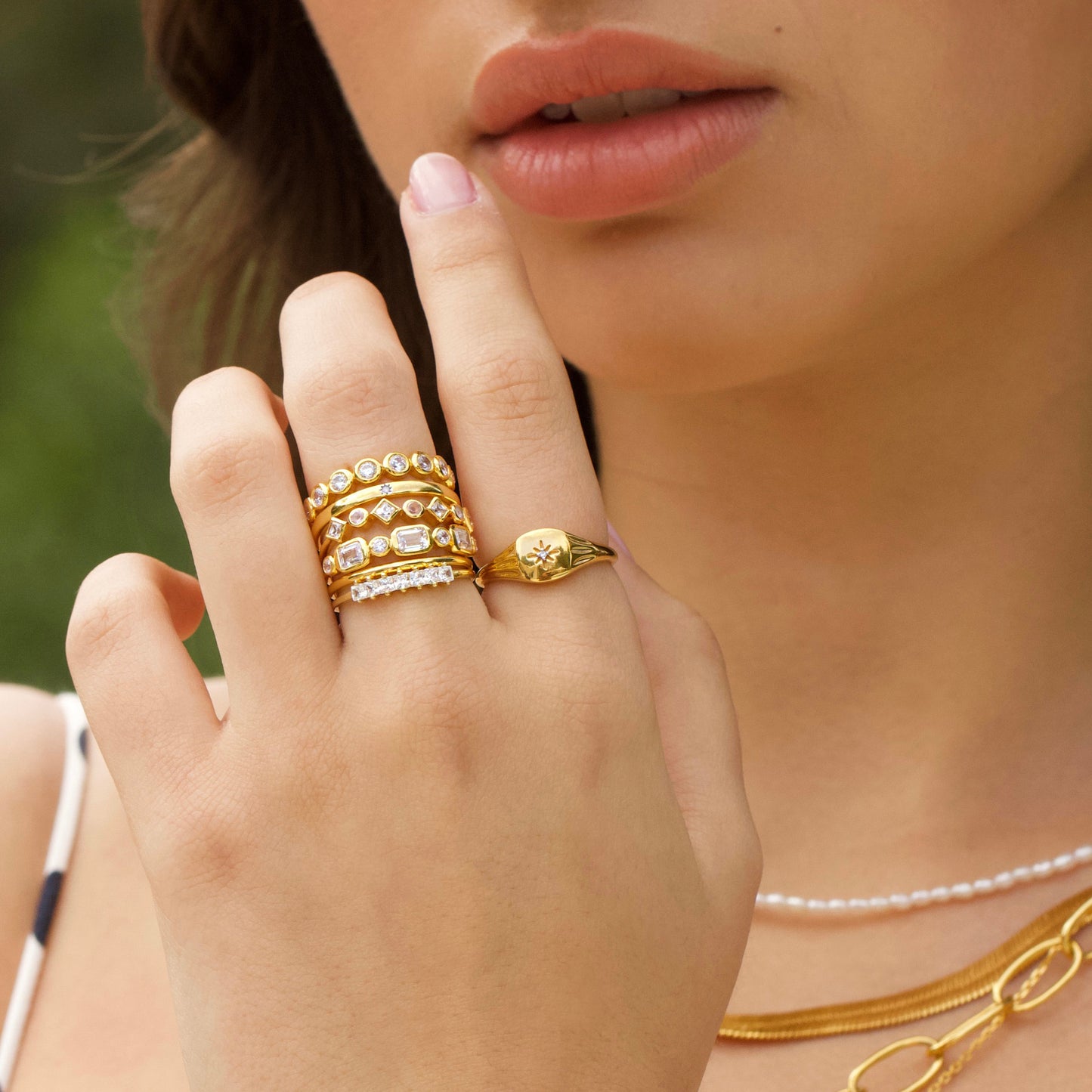 Ana CZ & Rose Quartz Stacking Ring In Gold Vermeil - Ring - Carrie Elizabeth
